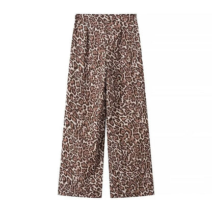 Spring Women Clothing Leopard Print Vest Casual Trouser Suit Two Piece