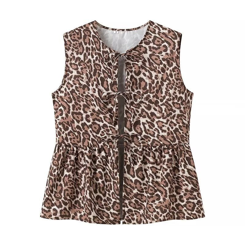 Spring Women Clothing Leopard Print Vest Casual Trouser Suit Two Piece