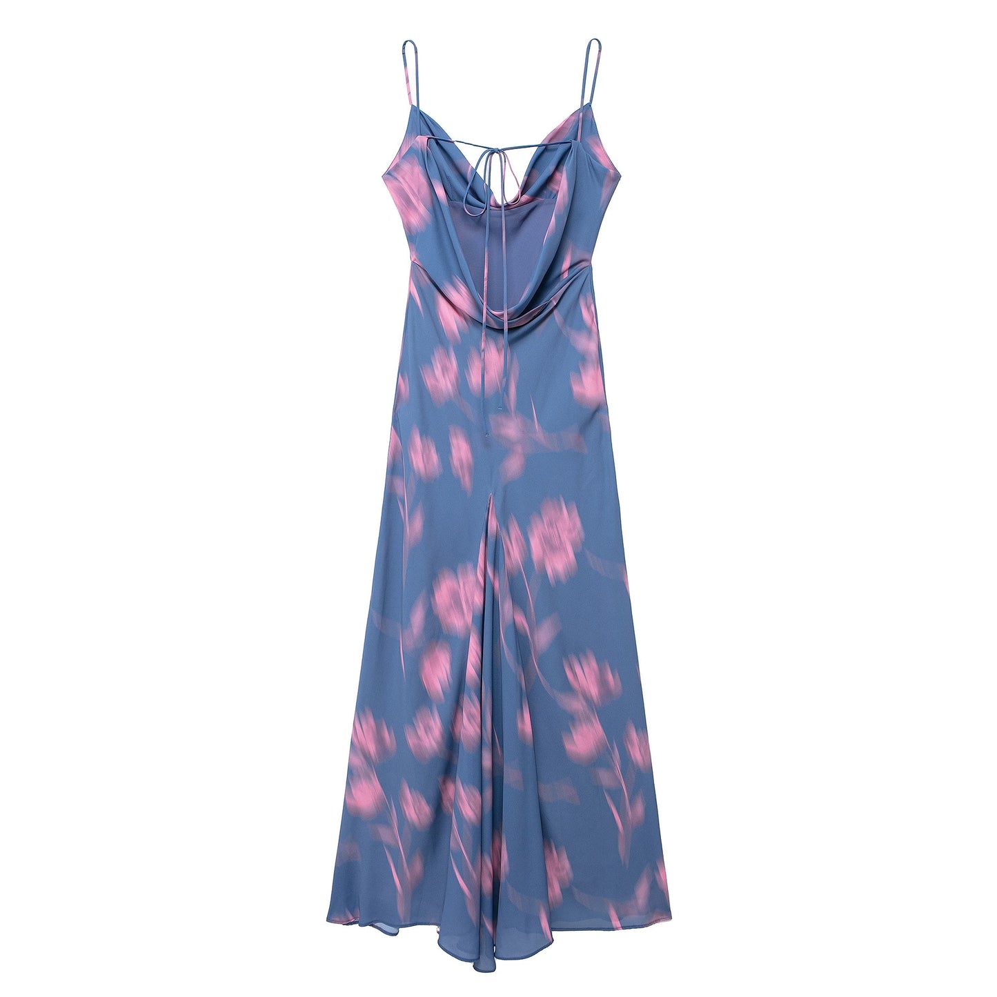 Women Clothing Slim Fit Draped Collar Printing Slip Dress Maxi Dress. 