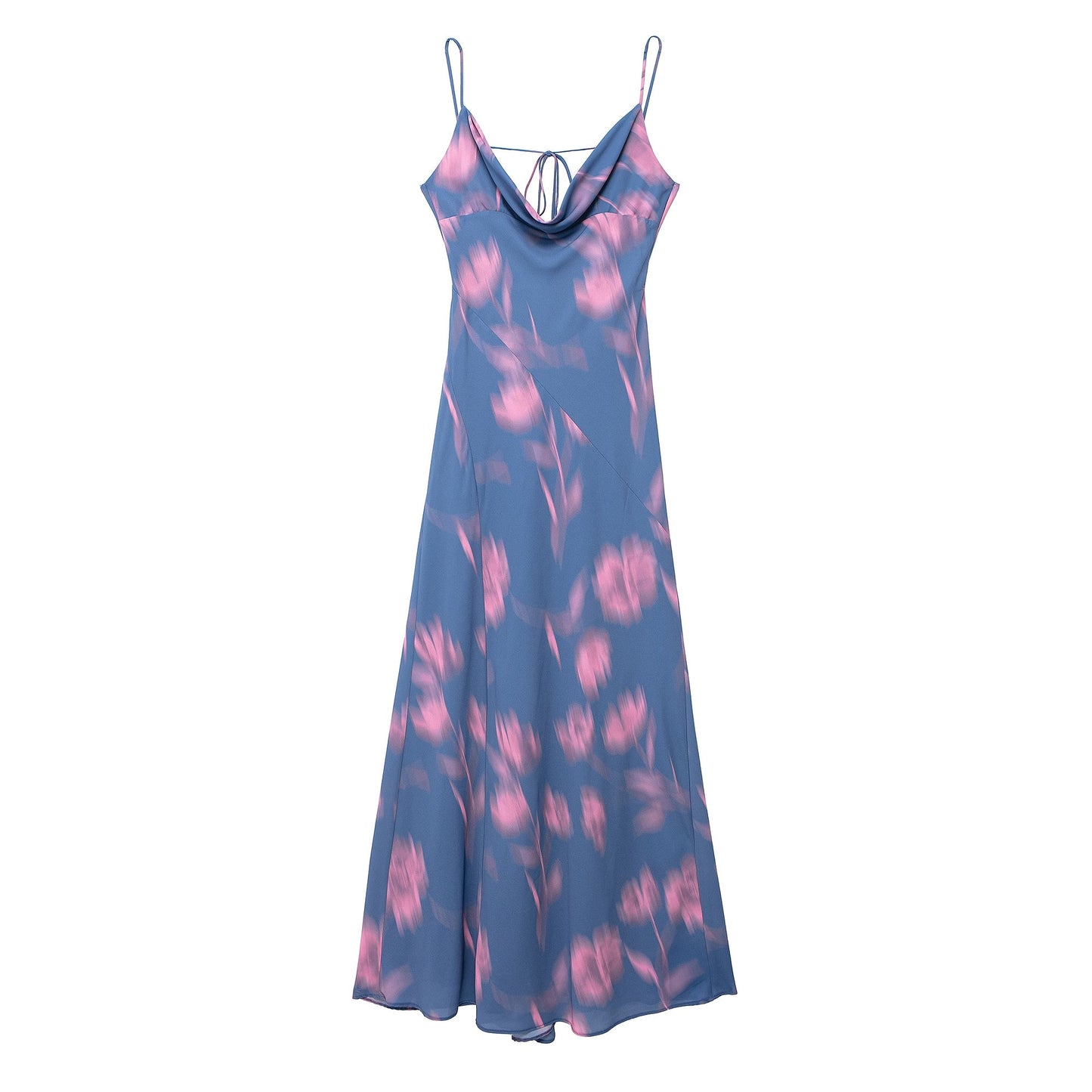 Women Clothing Slim Fit Draped Collar Printing Slip Dress Maxi Dress. 