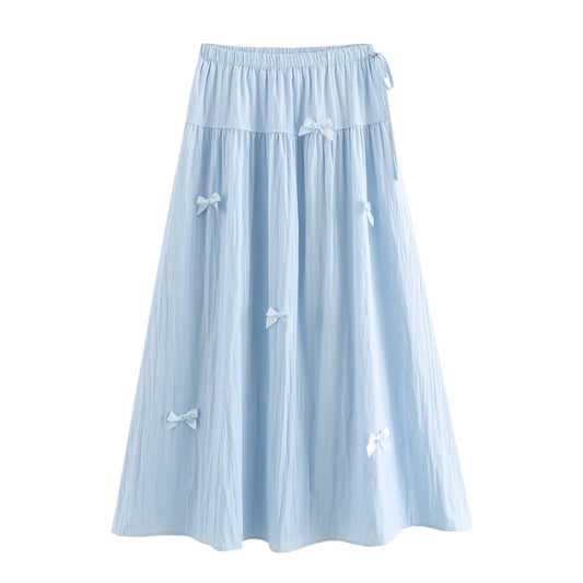 Slimming Skirts Spring Women Solids Color Elastic Waist Bow main Midi.