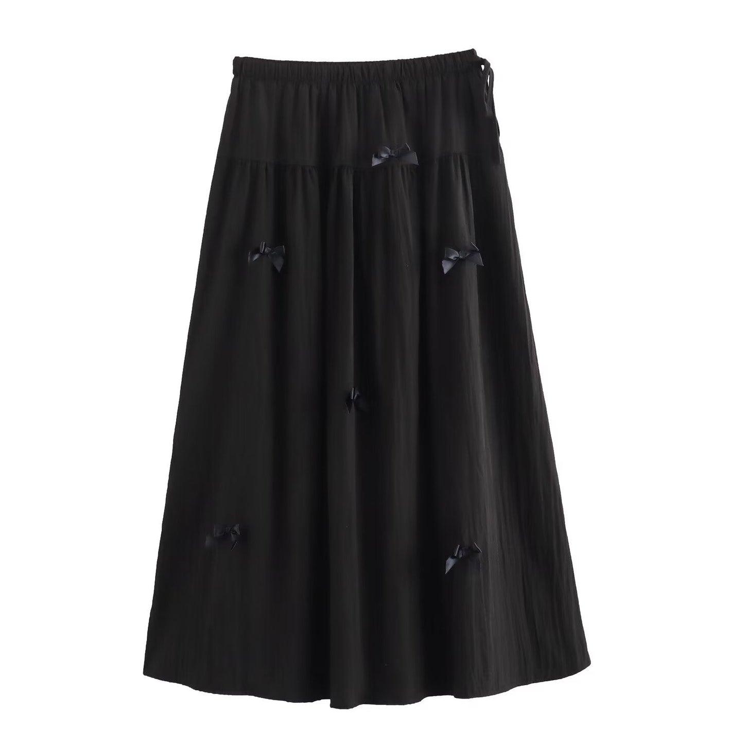 Slimming Skirts Spring Women Solids Color Elastic Waist Bow main Midi.