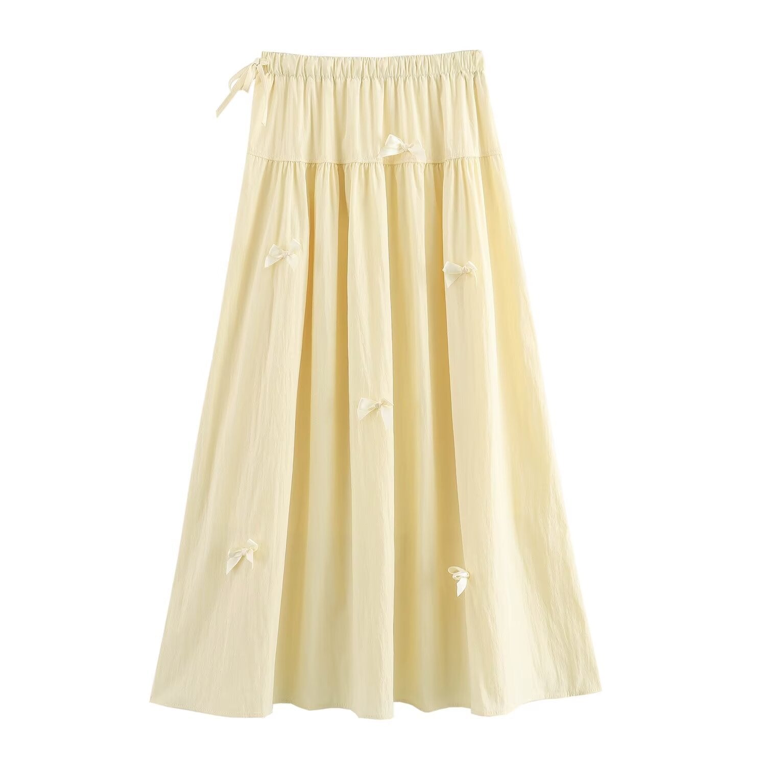 Slimming Skirts Spring Women Solids Color Elastic Waist Bow main Midi.