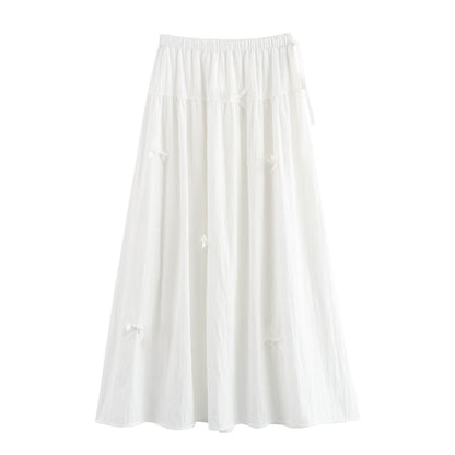 Slimming Skirts Spring Women Solids Color Elastic Waist Bow main Midi.