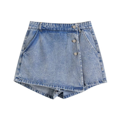 Denim Short Double Breasted Buckle All Match Denim Short For Women