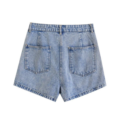 Denim Short Double Breasted Buckle All Match Denim Short For Women