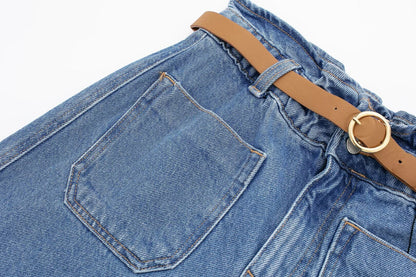 Women Clothing spring Summer casual Street With Belt Baggy Denim Short