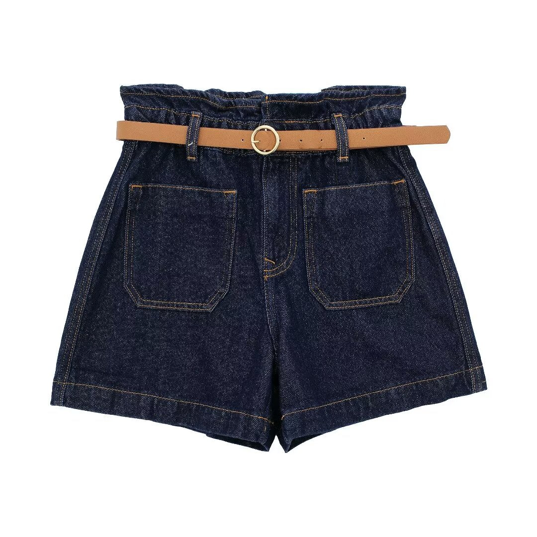 Women Clothing spring Summer casual Street With Belt Baggy Denim Short