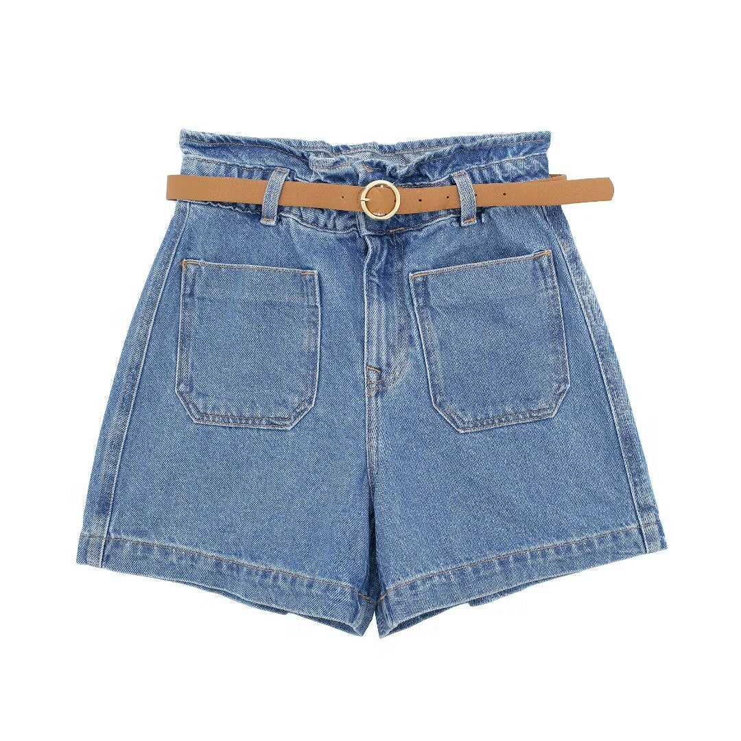 Women Clothing spring Summer casual Street With Belt Baggy Denim Short