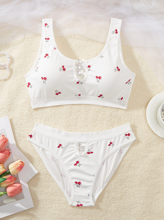 Sexy Lingerie Set Pure Japanese Cherry Small Sunken Stripe Diamond    