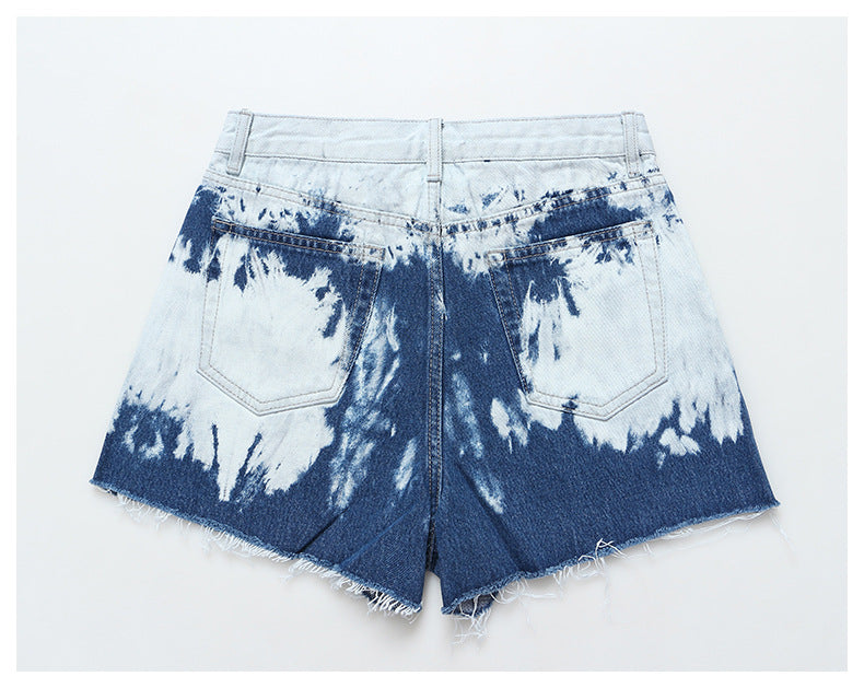 Pants Women Shorts Tie Dye Pattern Denim Casual  Straight Leg Pants