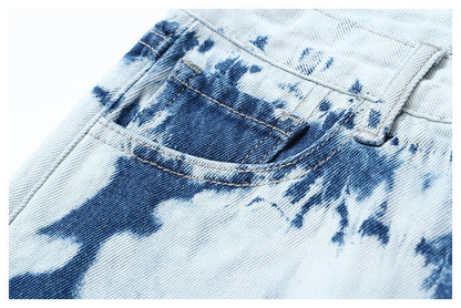 Pants Women Shorts Tie Dye Pattern Denim Casual  Straight Leg Pants