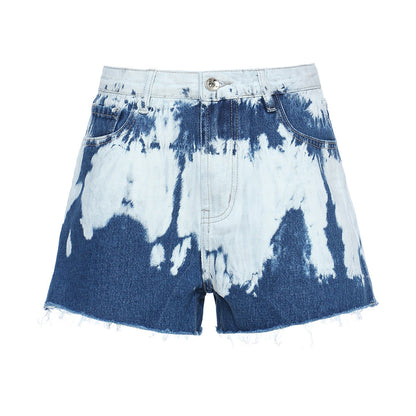 Pants Women Shorts Tie Dye Pattern Denim Casual  Straight Leg Pants