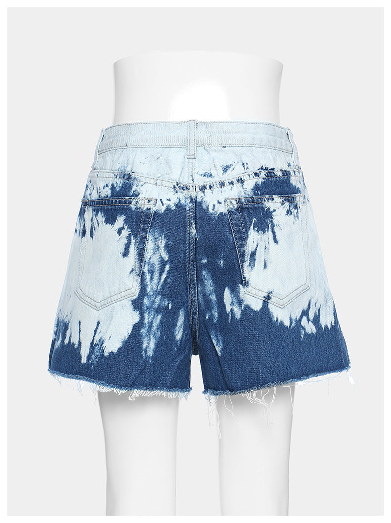 Pants Women Shorts Tie Dye Pattern Denim Casual  Straight Leg Pants