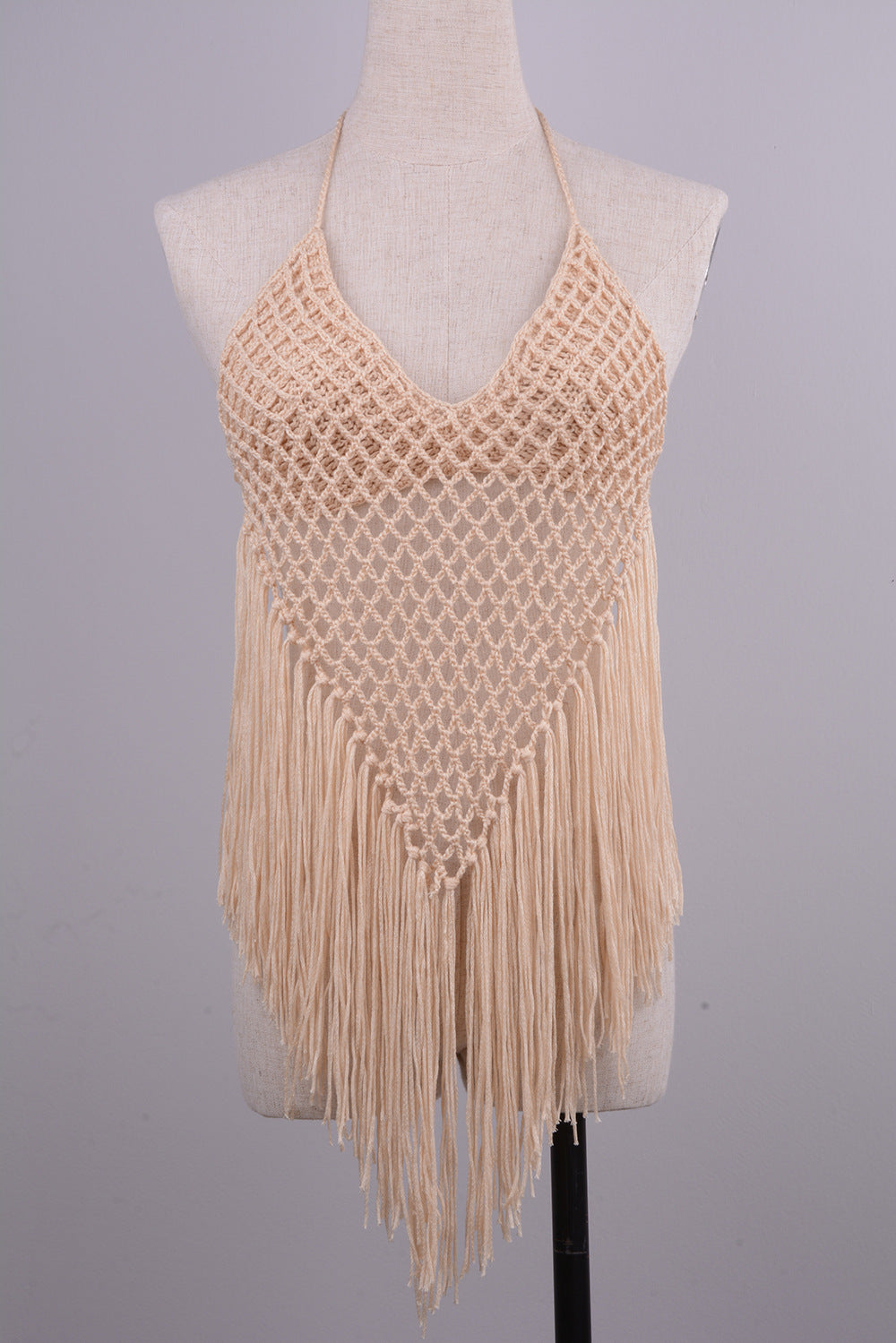 Swimsuit Hand Woven Beach Hollow Out Cutout Tassel Split Swimsuit 