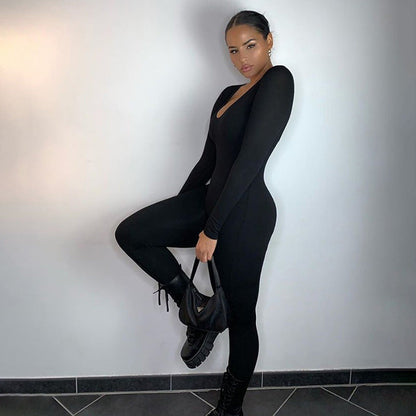 Jumpsuit Low-necked fitted Long Sleeve High Waist Fitness Jumpsuit