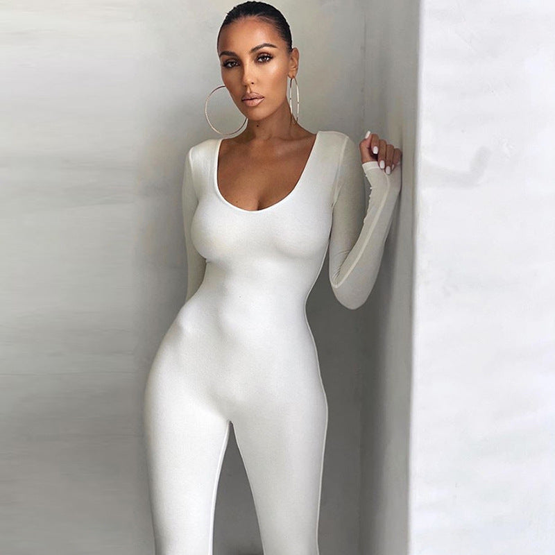 Jumpsuit Low-necked fitted Long Sleeve High Waist Fitness Jumpsuit