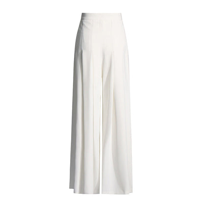 Summer Elegant Pleated Design Single Blouse High Waist Straight Wide Leg Pants Set Women