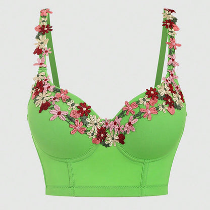 Women Camisole East Green Embroidery Wearing Summer Boning Corset Bra.