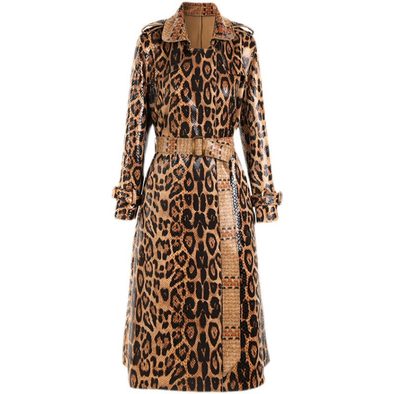 Coat Goods Springs Autumn Snakeskin Leopard Print Long Trench Goddess.