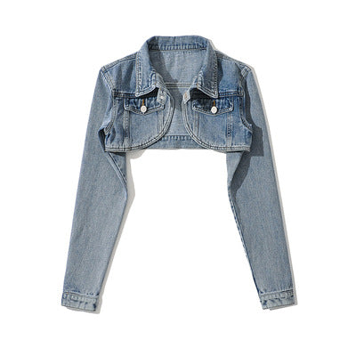 Short Denim Jacket Women High Waist Shawl Niche Retro - Biker Matching