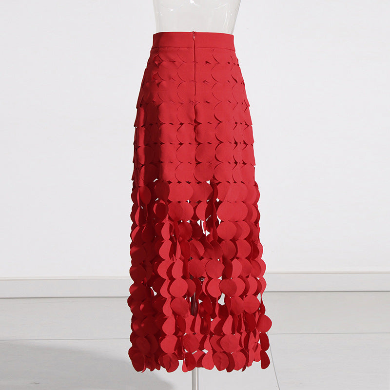 Skirt High Waist Dress Early Spring Stitching Wafer Tassel Skirt