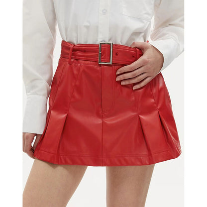 Mini Skirt Sexy Hipster Pleated Faux Leather Metallic Belt Skirt