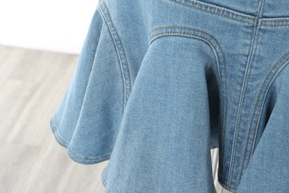 Skirt Ruffled Washed Elastic Denim Umbrella Shaped Skirt Women Skirt