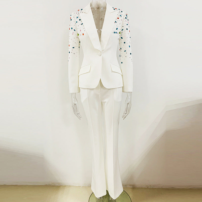 Goods Heavy Industry Beaded Colored Diamond Slim Fit Blazer Skinny Pants Suit