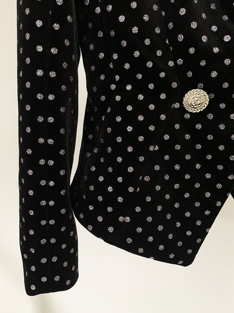  Velvet Blazer Goods Winter Star Lion Button Slim Dot Polka Dots