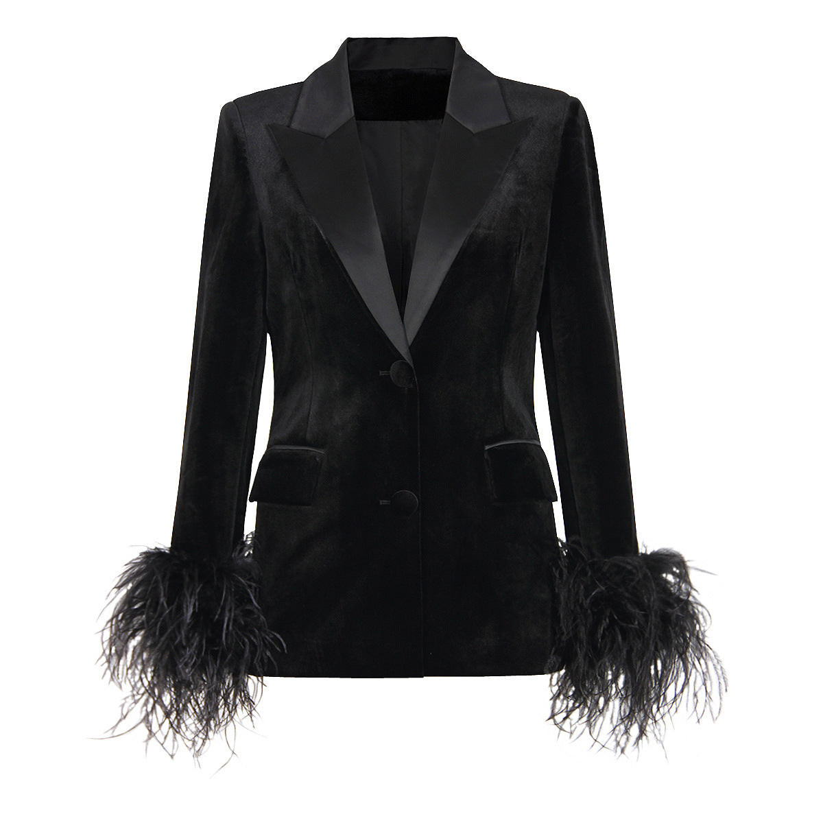 Blazer Jacket Velvet Women Ostrich Feather Jacket Blazer