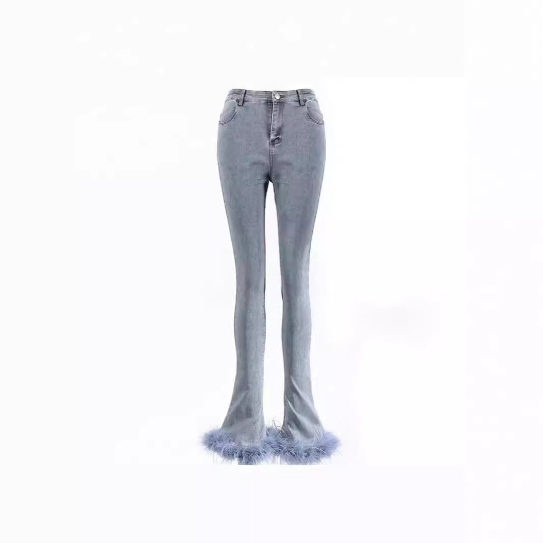 Bottom Pants Design Trousers Jeans Chic Stitching Ostrich Bell Trendy.