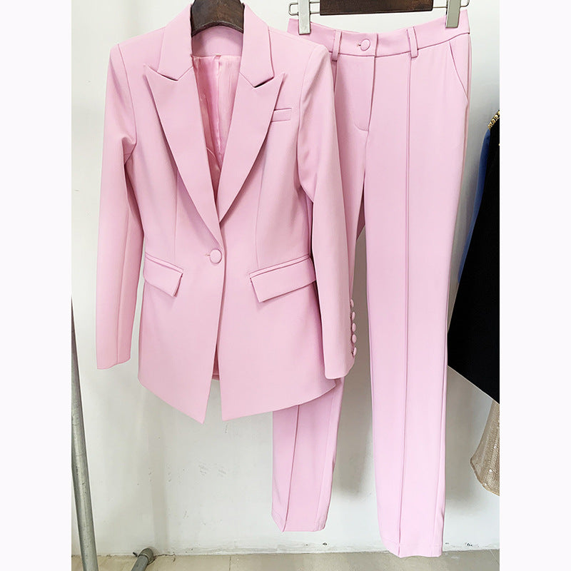 Button Cloth Cover Mid Length Suit Skinny Pants Suit