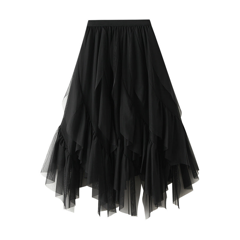 Maxi Skirt Ruffled Veil Skirt Women High Waist Petite Tulle Skirt