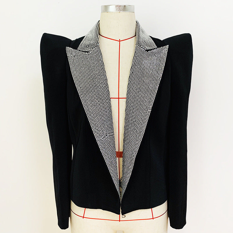 Goods Star Show Women Jacket Personality Peak Shoulder Profile Rhinestone Collar Blazer