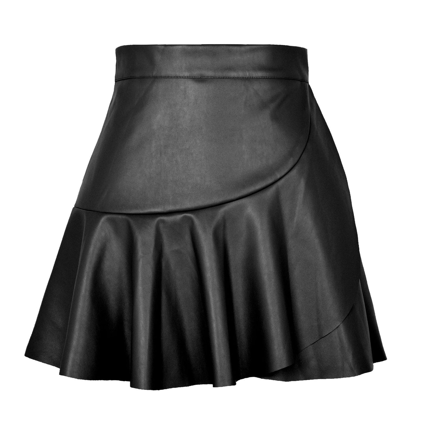 High Waist Skirt Ruffles Leather Skirt Sexy Sexy Faux Leather Skirt