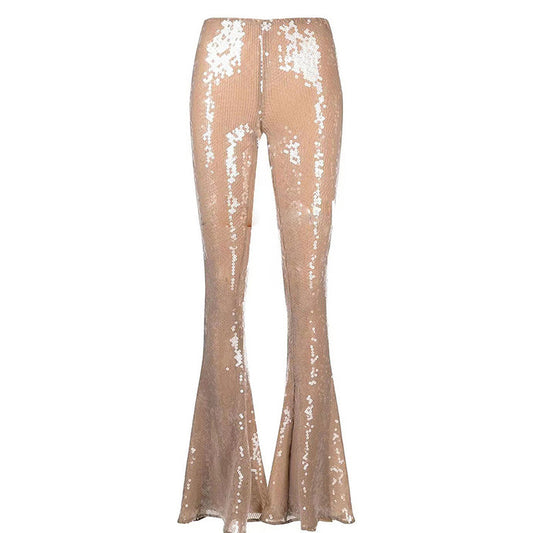 Goods Stars Transparent Sequ Glitter Slim Stretch Mesh Flare Trousers