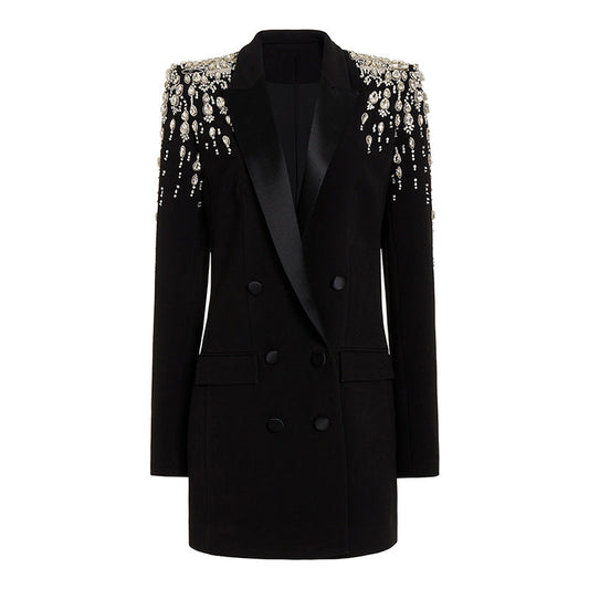  Blazer Star Handmade Beaded  Diamond Embedded Slim Fit Long Blazer