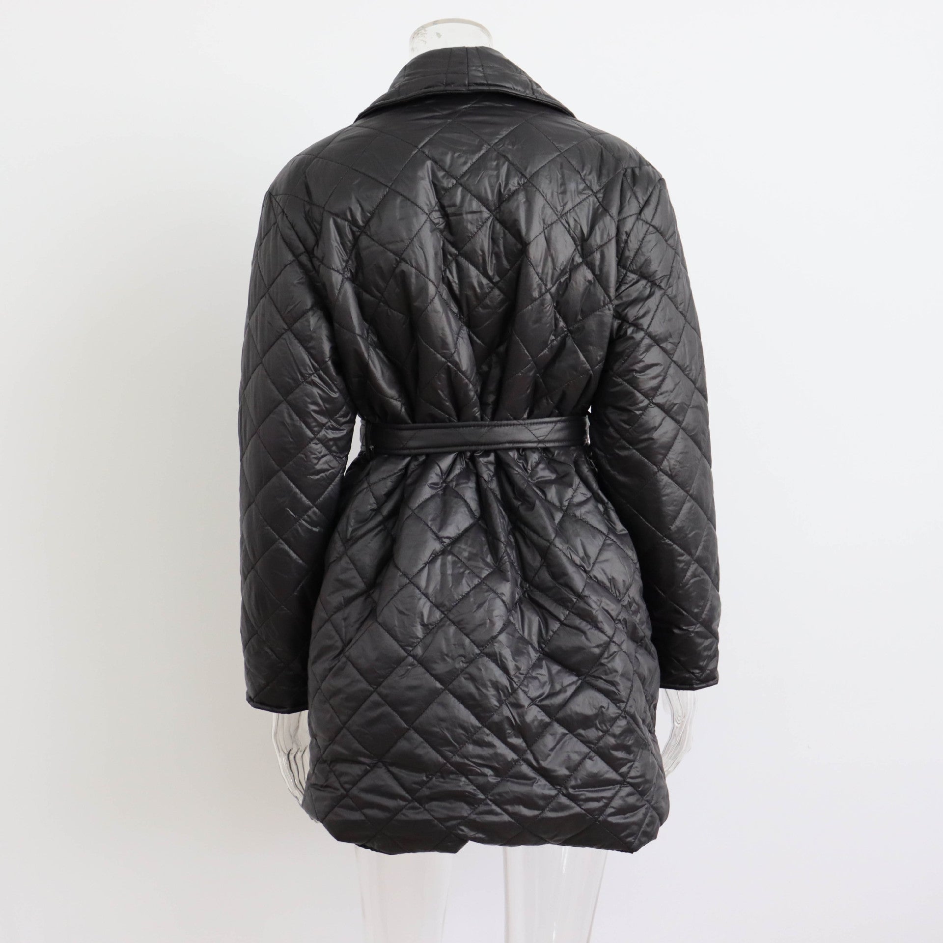 Rhombus Cotton Padded Mid-Length Collared Autumn Winter Street Women Coat Waist-Controlled Pocket Cotton Padded Coat