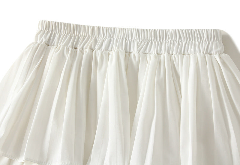 High Waist Skirt White Bubble Pleated Tiered Skirt Women A Line Skirt