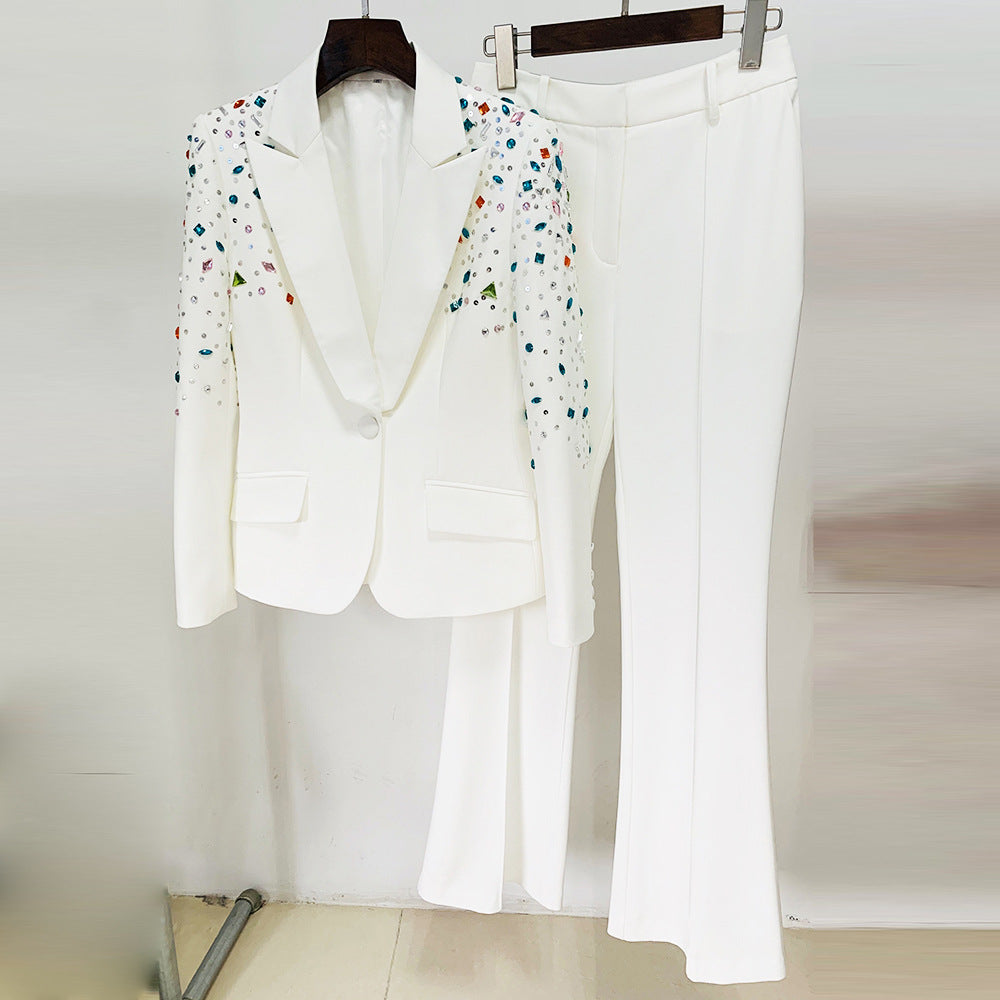 Goods Heavy Industry Beaded Colored Diamond Slim Fit Blazer Skinny Pants Suit