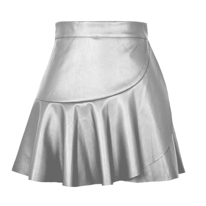 High Waist Skirt Ruffles Leather Skirt Sexy Sexy Faux Leather Skirt