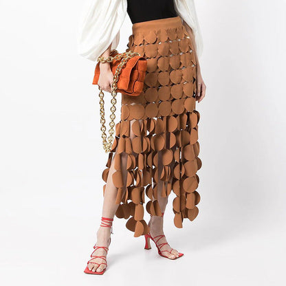 Skirt High Waist Dress Early Spring Stitching Wafer Tassel Skirt