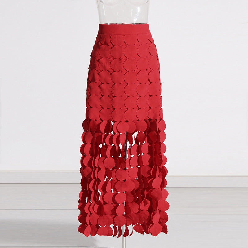 Skirt High Waist Dress Early Spring Stitching Wafer Tassel Skirt