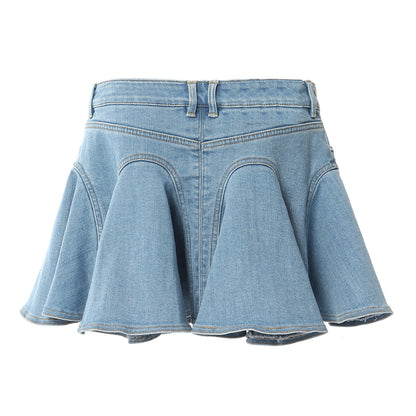 Skirt Ruffled Washed Elastic Denim Umbrella Shaped Skirt Women Skirt