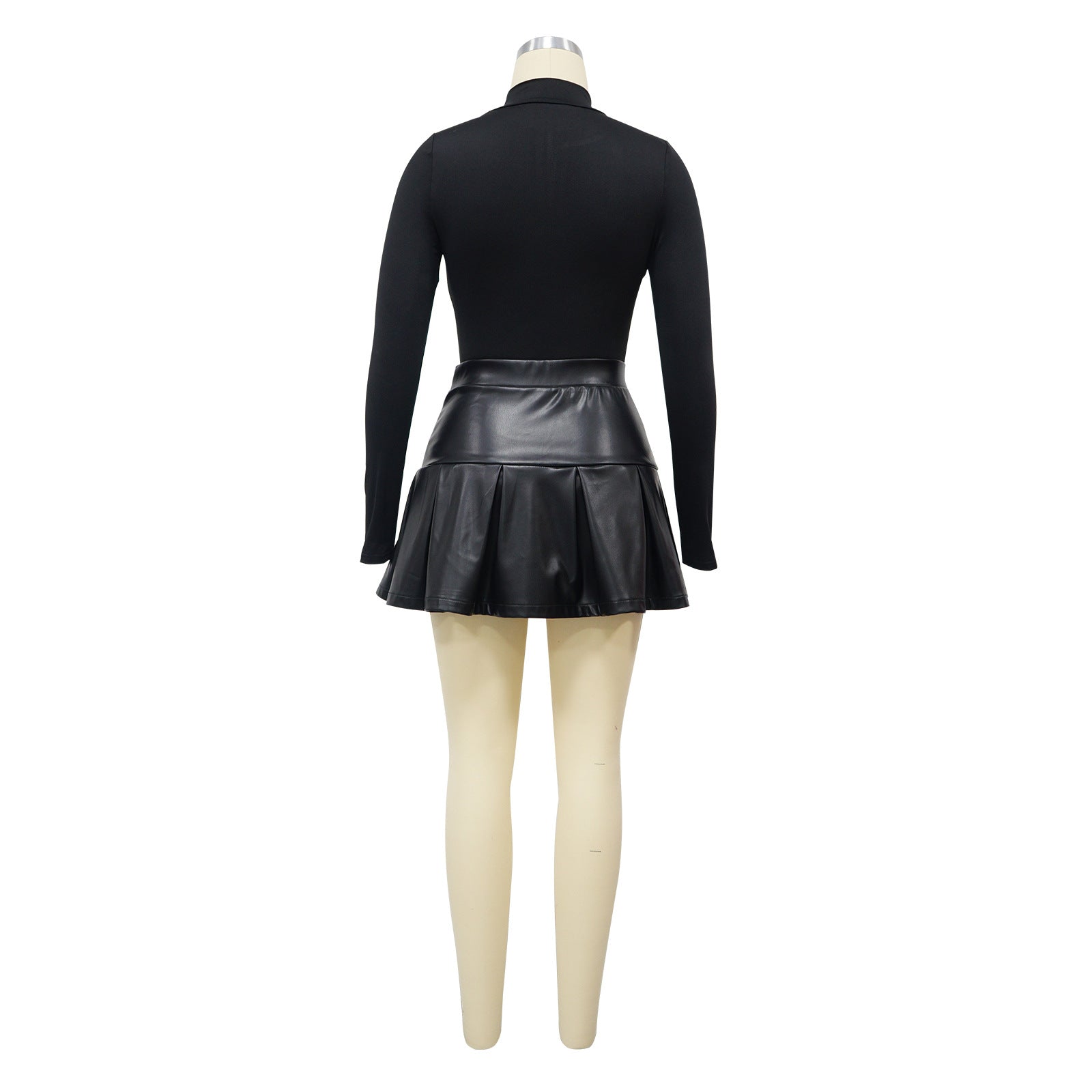 Women Wear Long Sleeve Jumpsuit Leather Skirt Autumn Winter Two Piece.