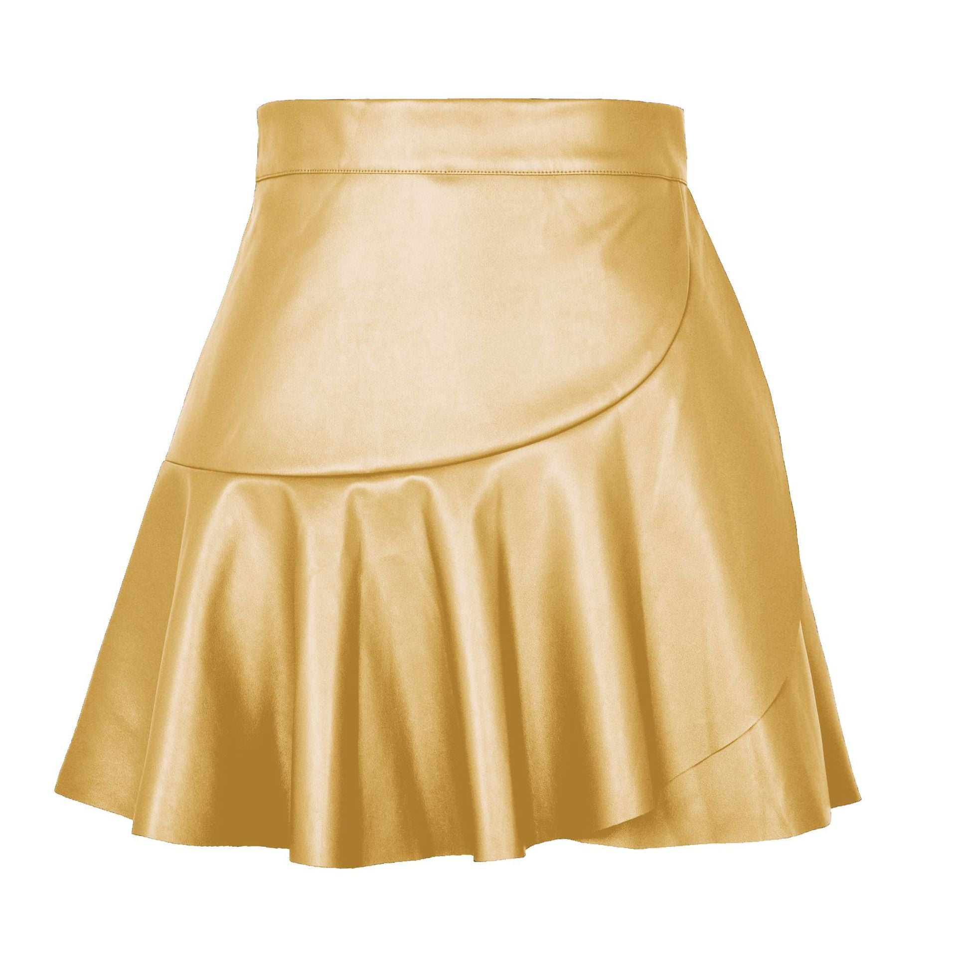 High Waist Skirt Ruffles Leather Skirt Sexy Sexy Faux Leather Skirt