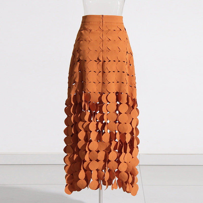 Skirt High Waist Dress Early Spring Stitching Wafer Tassel Skirt