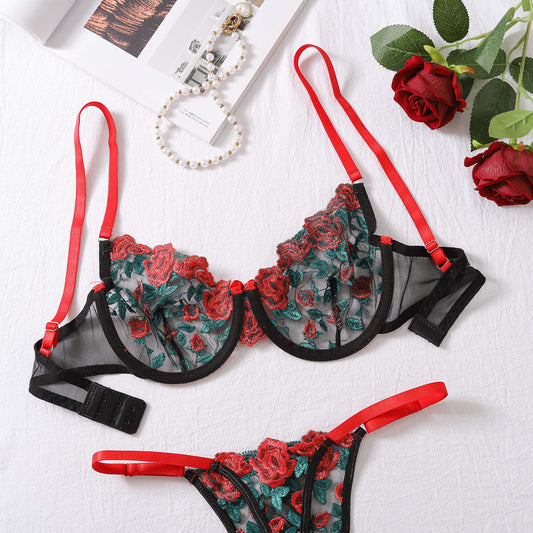 Embroidery underwear Sexy Piece Color transparent Contrast Floral wear