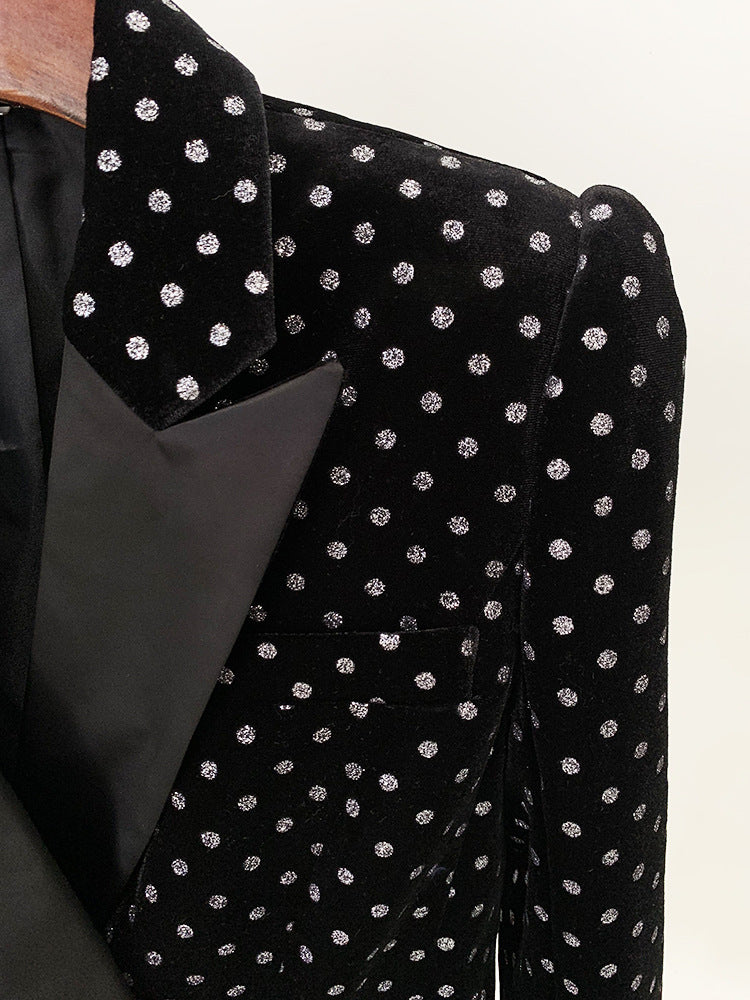  Velvet Blazer Goods Winter Star Lion Button Slim Dot Polka Dots